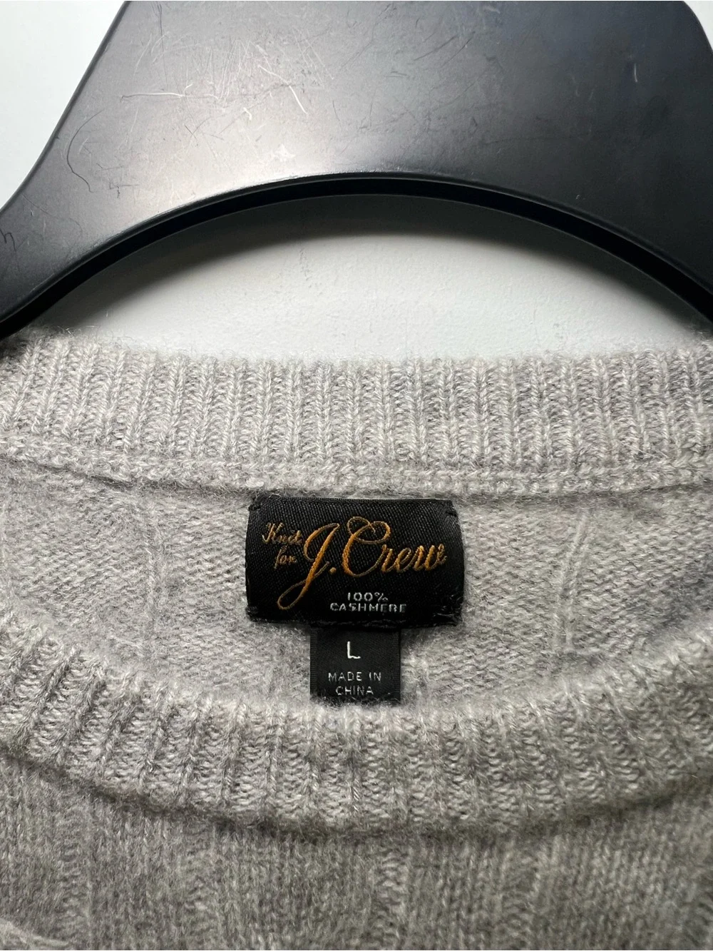 J. Crew Men’s Light Gray Cashmere Cable Knit Sweater Size L